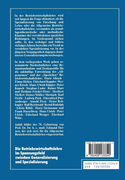 Produktbild: Die Betriebswirtschaftslehre im Spannungsfeld zwischen Generalisierung und Spezialisierung