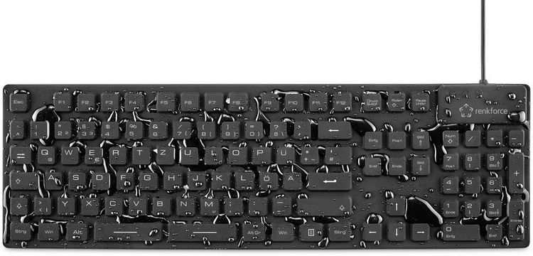 Produktbild: Renkforce RF-3561816 USB Tastatur Deutsch, QWERTZ Schwarz Silikonmembran vollversiegelt IP68