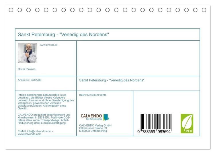 Produktbild: Sankt Petersburg - "Venedig des Nordens" (Tischkalender 2027 DIN A5 quer), CALVENDO Monatskalender