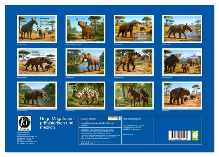 Produktbild: Urige Megafauna pr&auml;historisch und niedlich (hochwertiger Premium Wandkalender 2026 DIN A2 quer), Kunstdruck in Hochglanz