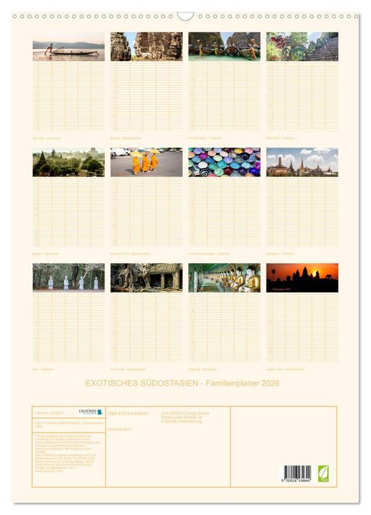 Produktbild: EXOTISCHES S&Uuml;DOSTASIEN - Familienplaner 2026 (Wandkalender 2026 DIN A2 hoch), CALVENDO Monatskalender