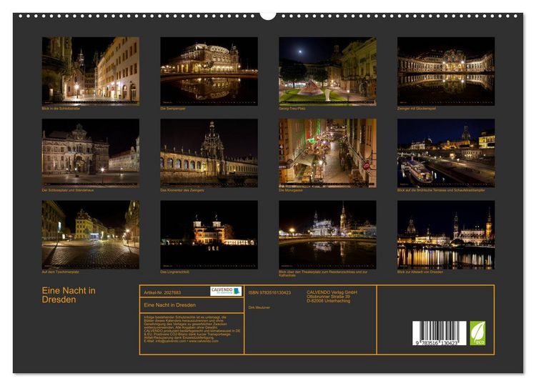 Produktbild: Eine Nacht in Dresden (hochwertiger Premium Wandkalender 2026 DIN A2 quer), Kunstdruck in Hochglanz