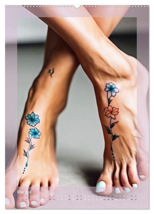Produktbild: Florale Tattoos Stilvoll und minimalistisch (hochwertiger Premium Wandkalender 2026 DIN A2 hoch), Kunstdruck in Hochglanz