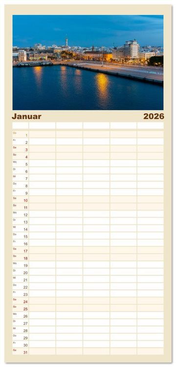Produktbild: Familienplaner 2026 - Sehnsuchtsh&auml;fen in der Nacht mit 5 Spalten (Wandkalender, 21 x 45 cm) CALVENDO