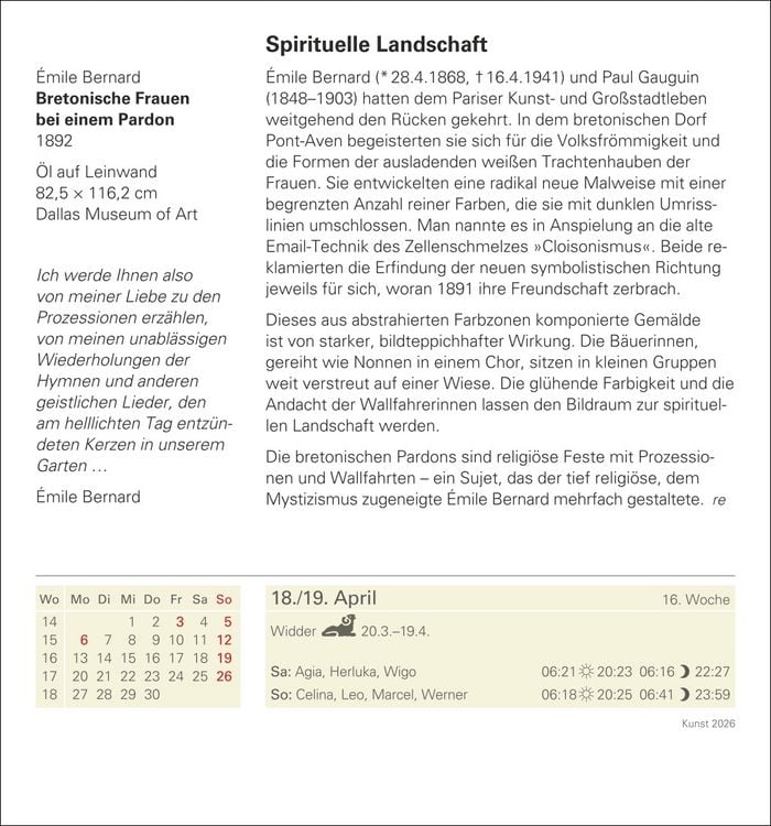Produktbild: Kunst Tagesabreißkalender 2026 - Kulturkalender - Künstler, Werke, Museen