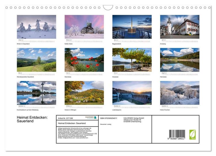 Produktbild: Heimat Entdecken: Sauerland (Wandkalender 2027 DIN A3 quer), CALVENDO Monatskalender