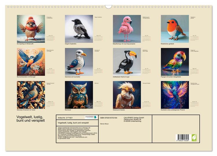 Produktbild: Vogelwelt, lustig, bunt und verspielt (Wandkalender 2026 DIN A2 quer), CALVENDO Monatskalender
