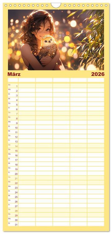 Produktbild: Familienplaner 2026 - Manga Tierliebe mit 5 Spalten (Wandkalender, 21 x 45 cm) CALVENDO