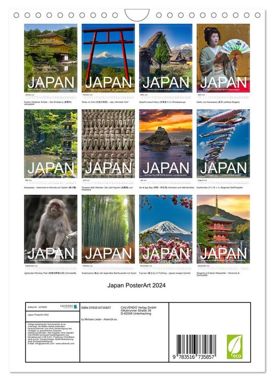 Produktbild: Japan PosterArt 2024 (Wandkalender 2026 DIN A4 hoch), CALVENDO Monatskalender