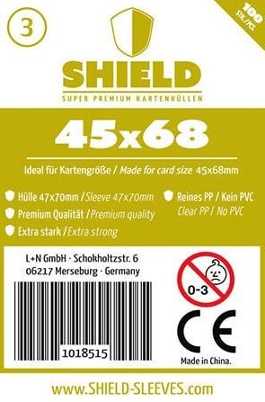 Produktbild: Shield 3 - 100 Super Premium Kartenh&uuml;llen f&uuml;r Kartengr&ouml;&szlig;e 45 x 68 mm