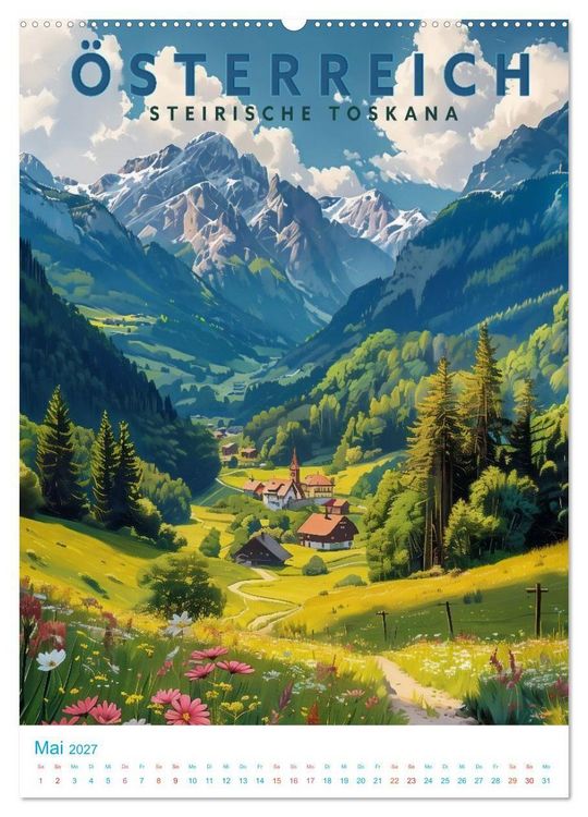 Produktbild: &Ouml;sterreich - Old School Poster Style (hochwertiger Premium Wandkalender 2027 DIN A2 hoch), Kunstdruck in Hochglanz