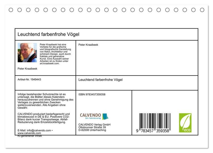 Produktbild: Leuchtend farbenfrohe V&ouml;gel (Tischkalender 2026 DIN A5 quer), CALVENDO Monatskalender