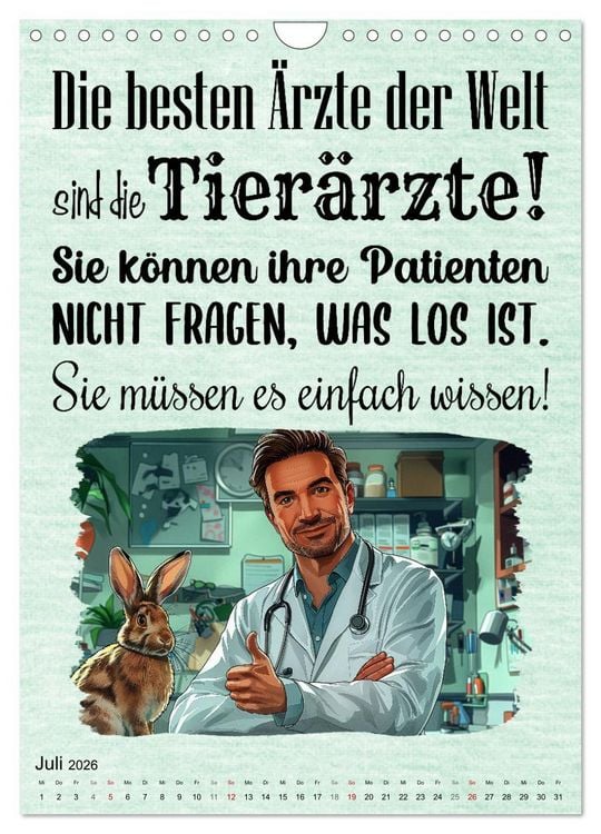 Produktbild: Tierarztspr&uuml;che (Wandkalender 2026 DIN A4 hoch), CALVENDO Monatskalender