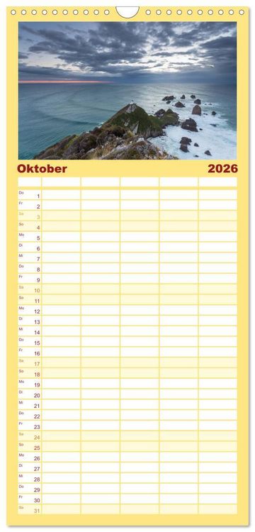 Produktbild: Familienplaner 2026 - Neuseeland - ein Naturparadies mit 5 Spalten (Wandkalender, 21 x 45 cm) CALVENDO