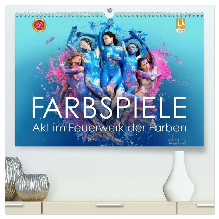 Produktbild: FARBSPIELE - Akt im Feuerwerk der Farben (hochwertiger Premium Wandkalender 2026 DIN A2 quer), Kunstdruck in Hochglanz