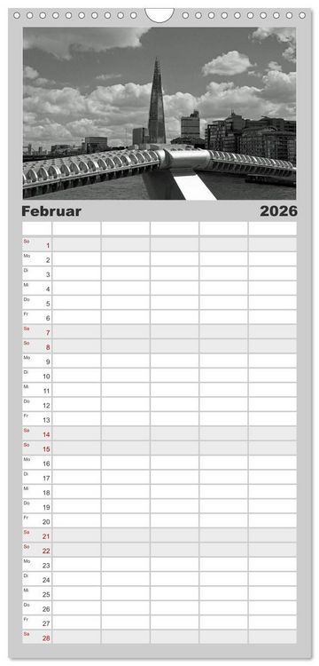 Produktbild: Familienplaner 2026 - London in Schwarz-Wei&szlig; mit 5 Spalten (Wandkalender, 21 x 45 cm) CALVENDO