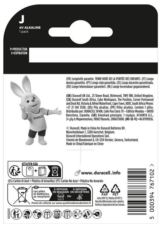 Produktbild: Duracell 4LR61 Block Spezial-Batterie 6 V (Flat Pack) Alkali-Mangan 6 V 500 mAh 1 St.