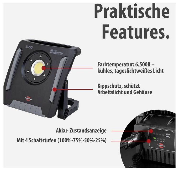 Produktbild: Brennenstuhl Multi Battery 6050 MH Akku-Baustrahler EEK E 61.6 W 6200 lm Tageslichtwei&szlig; 1173140600