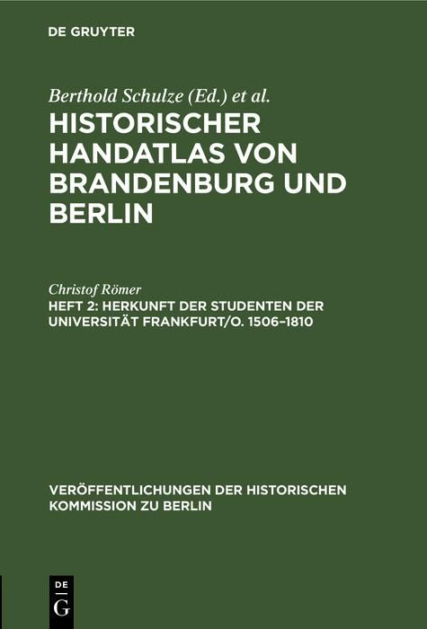 Produktbild: Herkunft der Studenten der Universit&auml;t Frankfurt/O. 1506-1810