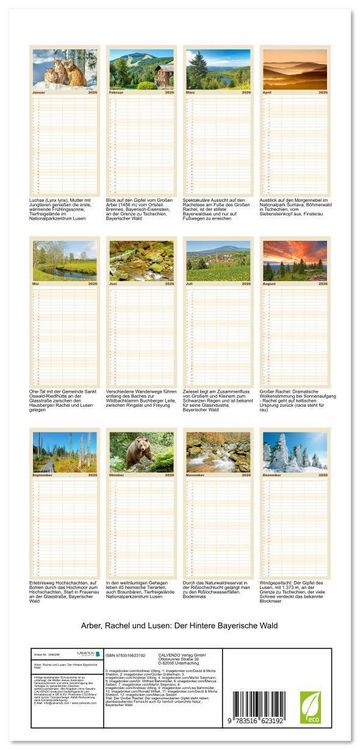 Produktbild: Familienplaner 2026 - Arber, Rachel und Lusen: Der Hintere Bayerische Wald mit 5 Spalten (Wandkalender, 21 x 45 cm) CALVENDO