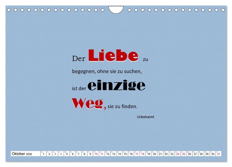 Produktbild: Zitate und Spr&uuml;che In Sachen LIEBE (Wandkalender 2026 DIN A4 quer), CALVENDO Monatskalender
