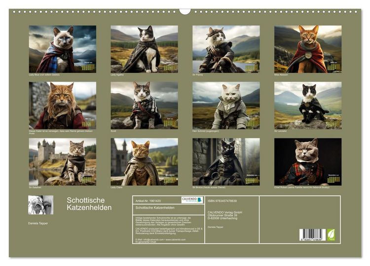 Produktbild: Schottische Katzenhelden (Wandkalender 2026 DIN A2 quer), CALVENDO Monatskalender
