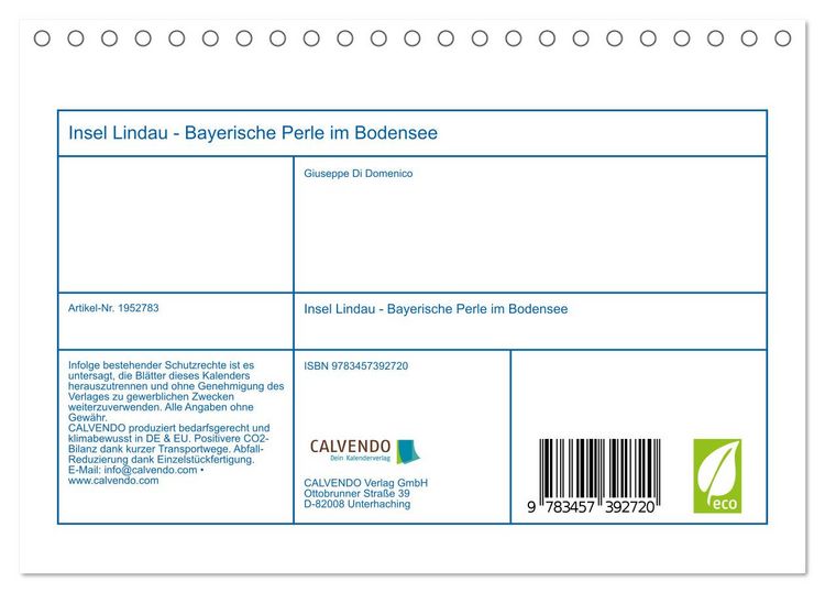 Produktbild: Insel Lindau - Bayerische Perle im Bodensee (Tischkalender 2026 DIN A5 quer), CALVENDO Monatskalender