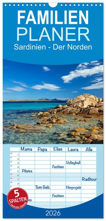 Produktbild: Familienplaner 2026 - Sardinien - Der Norden mit 5 Spalten (Wandkalender, 21 x 45 cm) CALVENDO