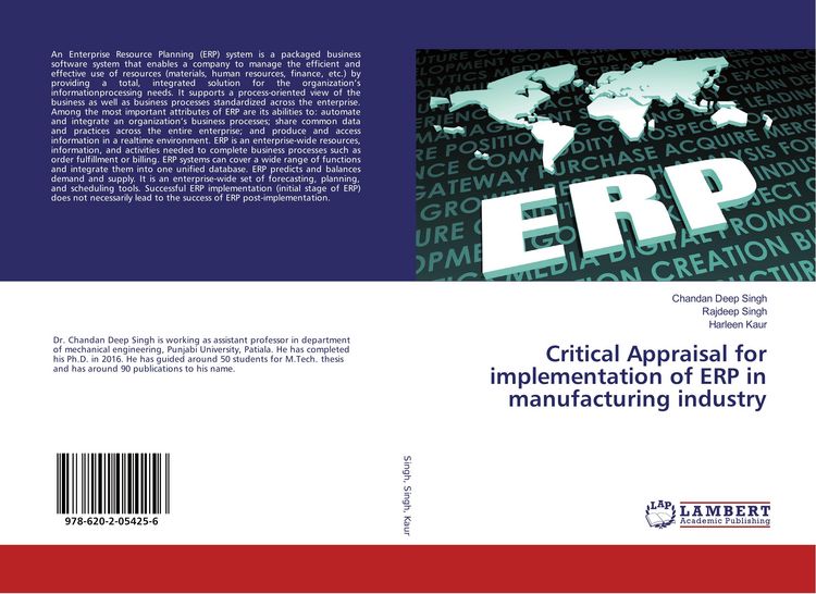 Produktbild: Critical Appraisal for implementation of ERP in manufacturing industry