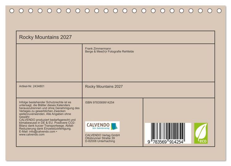 Produktbild: Rocky Mountains 2027 (Tischkalender 2027 DIN A5 quer), CALVENDO Monatskalender