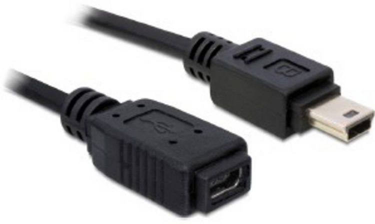Produktbild: Delock USB-Kabel USB-Mini-B Stecker, USB-Mini-B Buchse 1.00m Schwarz 82667