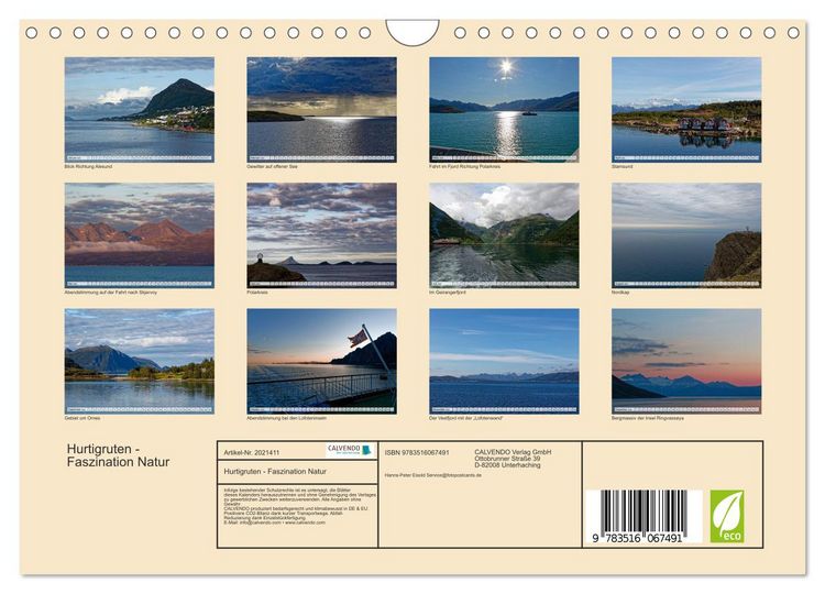 Produktbild: Hurtigruten - Faszination Natur (Wandkalender 2026 DIN A4 quer), CALVENDO Monatskalender