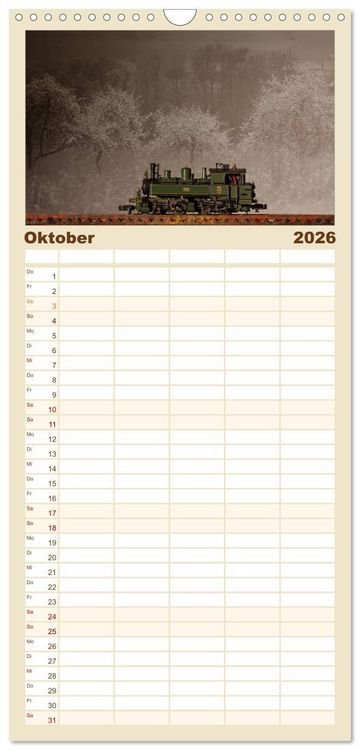 Produktbild: Familienplaner 2026 - Dampflokomotiven in Spur N mit 5 Spalten (Wandkalender, 21 x 45 cm) CALVENDO