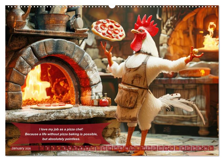 Produktbild: Funny charming animals as pizza chef (High Quality Premium Wall Calendar 2026 DIN A2 landscape),CALVENDO 12 Month Wall Calendar