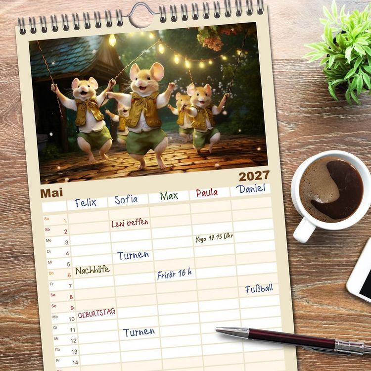 Produktbild: Familienplaner 2027 - Ein Jahr im Leben von Familie Maus mit 5 Spalten (Wandkalender, 21 x 45 cm) CALVENDO
