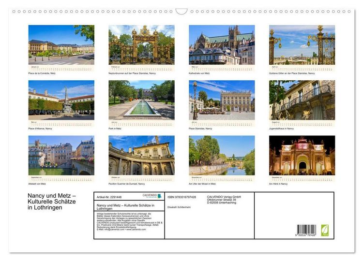 Produktbild: Nancy und Metz &ndash; Kulturelle Sch&auml;tze in Lothringen (Wandkalender 2027 DIN A2 quer), CALVENDO Monatskalender