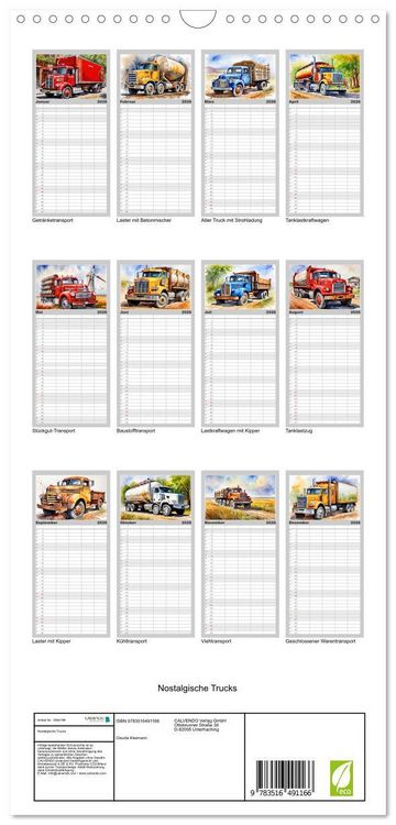 Produktbild: Familienplaner 2026 - Nostalgische Trucks mit 5 Spalten (Wandkalender, 21 x 45 cm) CALVENDO