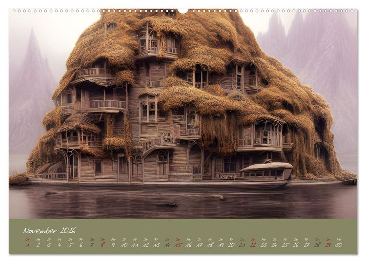 Produktbild: Romantische Fantasy Hausboote Magische Stimmungen in der D&auml;mmerung (Wandkalender 2026 DIN A2 quer), CALVENDO Monatskalender