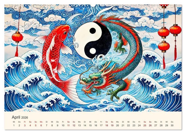 Produktbild: Yin und Yang der Wesen - Asiatische Mythen im Gleichgewicht (hochwertiger Premium Wandkalender 2026 DIN A2 quer), Kunstdruck in Hochglanz