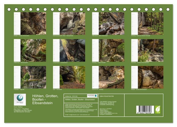 Produktbild: H&ouml;hlen, Grotten, Boofen - Elbsandstein (Tischkalender 2026 DIN A5 quer), CALVENDO Monatskalender