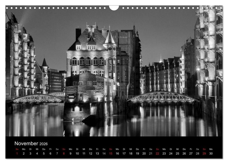 Produktbild: Hamburg monochrome Impressionen (Wandkalender 2026 DIN A3 quer), CALVENDO Monatskalender