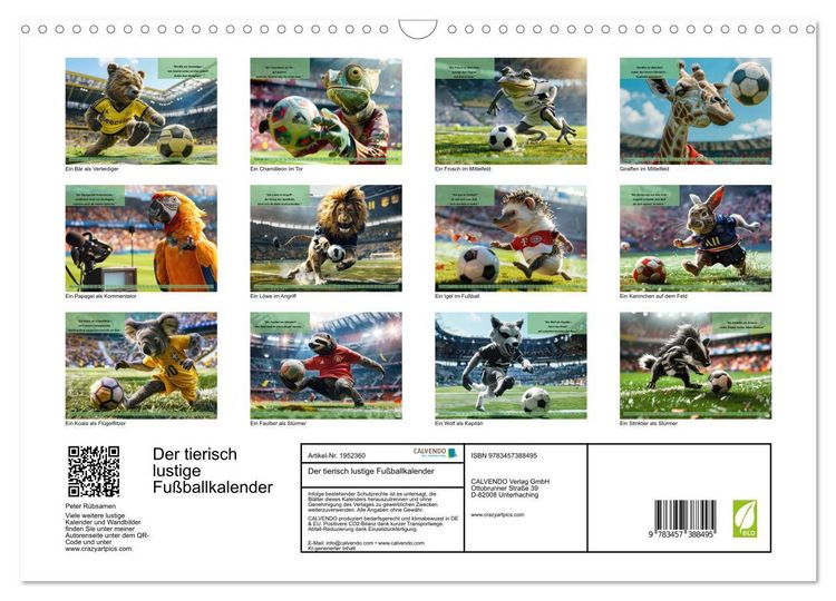 Produktbild: Der tierisch lustige Fu&szlig;ballkalender (Wandkalender 2026 DIN A3 quer), CALVENDO Monatskalender