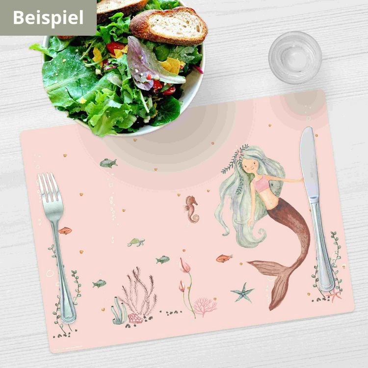 Produktbild: Tischsetmacher Tischset f&uuml;r Kinder Meerjungfrau im rosa Meer, aus hochwertigem Vinyl , 44 x 32 cm
