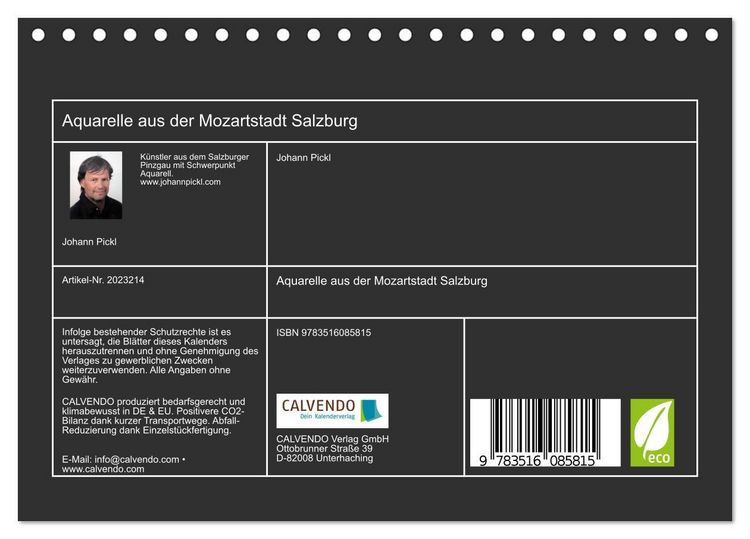 Produktbild: Aquarelle aus der Mozartstadt Salzburg (Tischkalender 2026 DIN A5 quer), CALVENDO Monatskalender