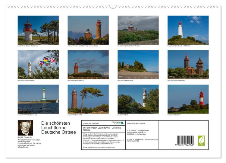 Produktbild: Die sch&ouml;nsten Leuchtt&uuml;rme - Deutsche Ostsee (hochwertiger Premium Wandkalender 2026 DIN A2 quer), Kunstdruck in Hochglanz