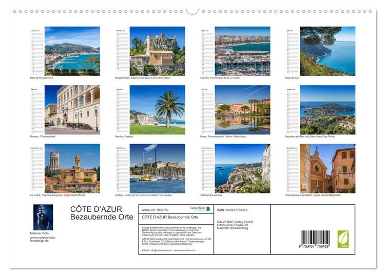 Produktbild: C&Ocirc;TE D&rsquo;AZUR Bezaubernde Orte (hochwertiger Premium Wandkalender 2026 DIN A2 quer), Kunstdruck in Hochglanz