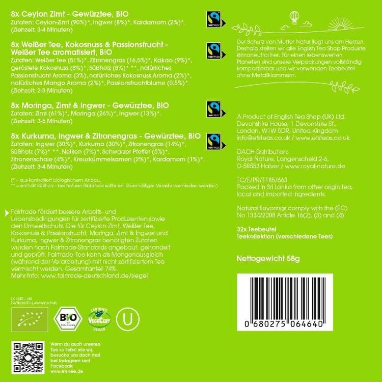 Produktbild: BIO Tee Kollektion "Caring Moments", Ayurveda Kr&auml;uter Tee Geschenk & Probierset, 4 Sorten, 32 Teebeutel
