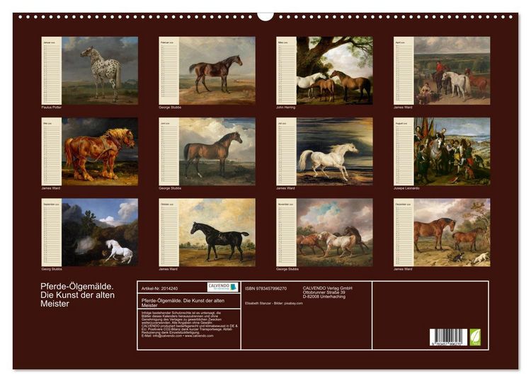Produktbild: Pferde-&Ouml;lgem&auml;lde. Die Kunst der alten Meister (Wandkalender 2026 DIN A2 quer), CALVENDO Monatskalender