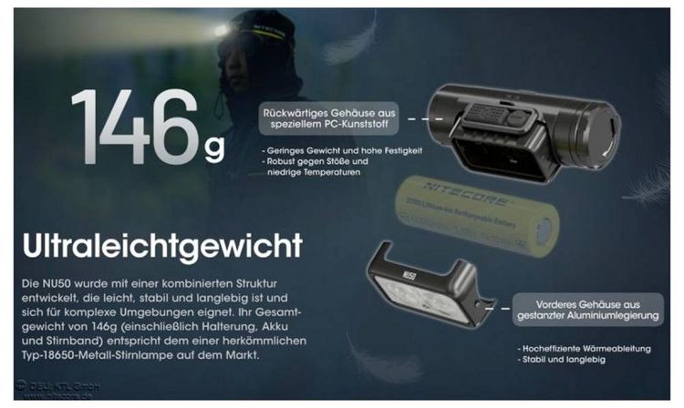 Produktbild: NiteCore NU50 LED Stirnlampe akkubetrieben 1400 lm NC-NU50