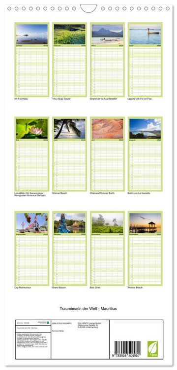 Produktbild: Familienplaner 2026 - Trauminseln der Welt - Mauritius mit 5 Spalten (Wandkalender, 21 x 45 cm) CALVENDO